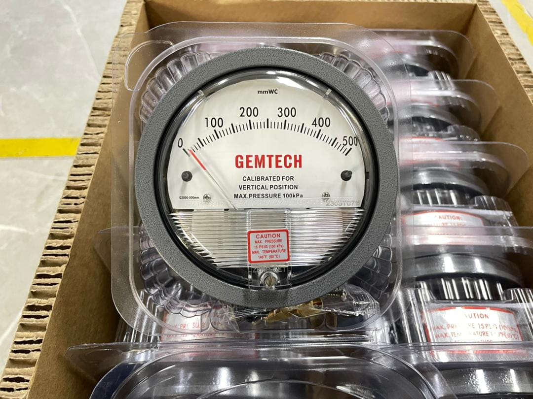 GEMTECH Differential Pressure Gauge Range 50-0-50 Pascal