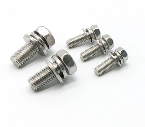 Stainless Steel Polished Hex Head Sems Screws In SS, Grade: SS304, Size: M2 To M10