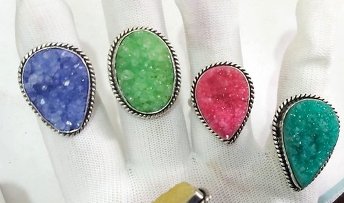 Mix Natural Druzy Agate Stones Metal Brass Rings/ Druzy Stone Ring