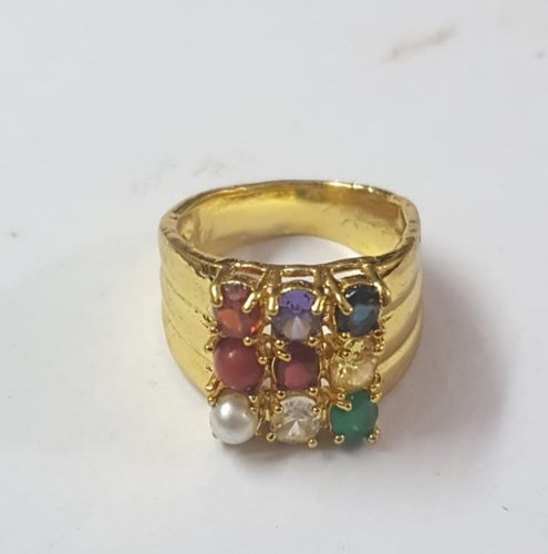 Brass Graceful Gold Plated Navratna Ring, Size: Standard