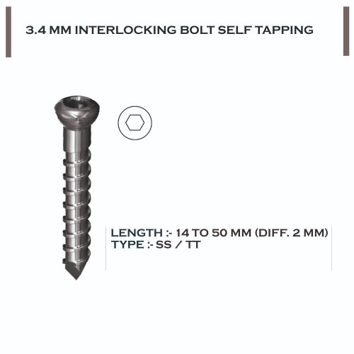 Steel 3.4 MM Interlocking Bolt Self Tapping