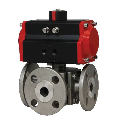 3 Way 4 Way Ball Valves Pneumatic Actuator, 24 V DC, Rotary Motion Valve