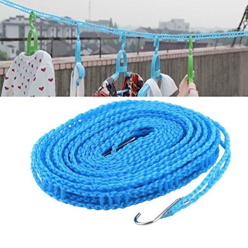 5 Meters Windprood Anti-Slip Clothes Washing Line Drying Nylon Rope With Hooks