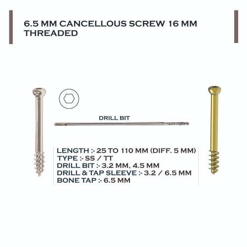 6.5 mm Cortical Screw 16 mm Threaded