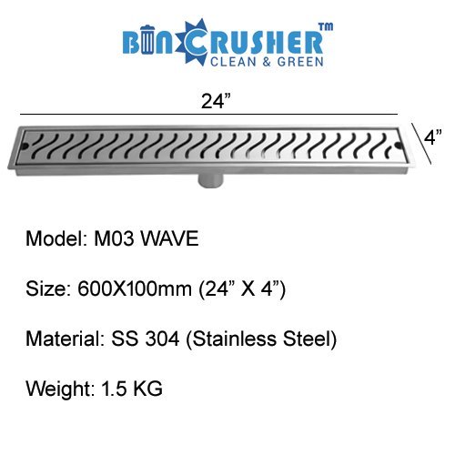 Matt BinCrusher M03-Wave - Bathroom Shower Channel Drain, Size: 600x600mm