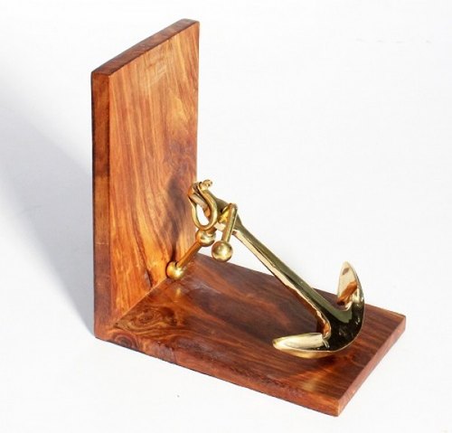 natural Brass & Wooden Anchor Bookend