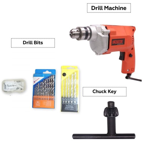 Cheston 2310.78.Box Red Drill Bit Guage 10mm Powerful Drill Machine Kit For Wall, Metal