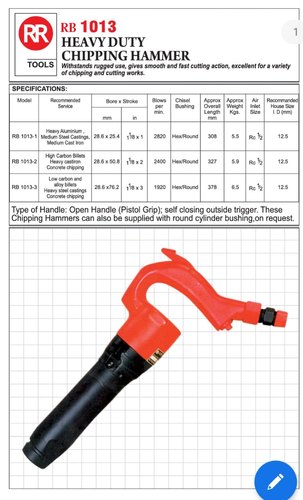 Heavy Duty Pneumatic Chipping Hammer, Model Name/Number: Rb 1013-1, Approx 5.5 Kgs