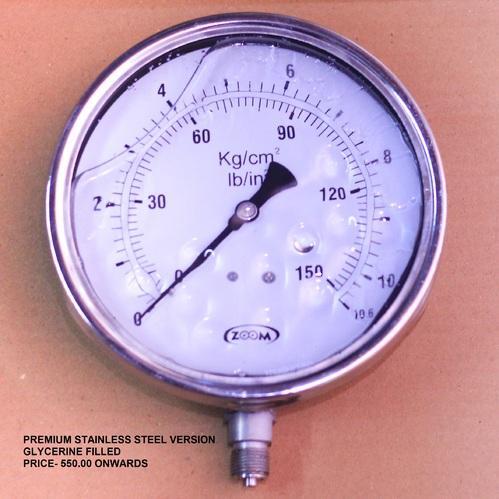 ZOOM Glycerine Filled Complete SS Bourdon Type Pressure Gauge