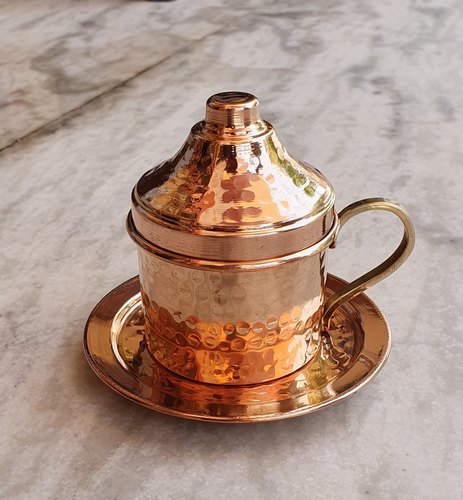 Handmade Copper Cup with Lid and Plate, for Hotel/Restaurant, Capacity: 500 Ml