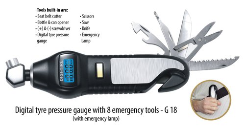 Steel New Digital Tyre Pressure Gauge With 7 Emergency Tools, For Personal