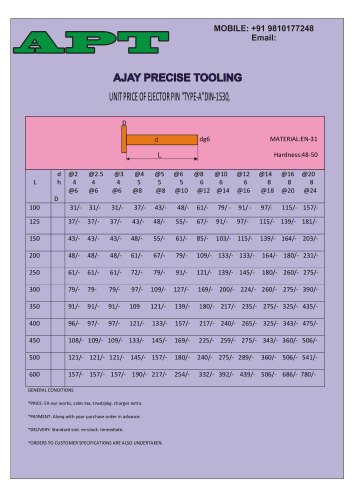 Ensons Alloy Ejector Pin, Size: From 2 mm Till 25 mm