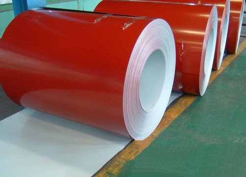 Red Color Coated Essar PPGI Coils, For Roofing, Thickness: 0.35 To 0.80 Mm