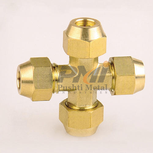 Golden Brass Flare Cross Fitting