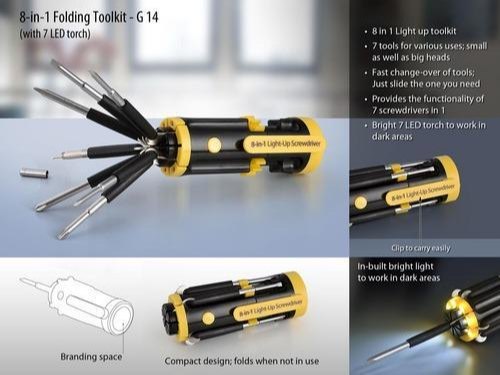 Toolkit Folding 8 In 1 (with 7 LED Torch)