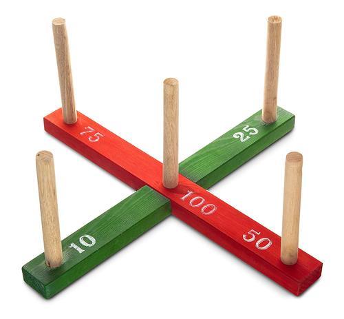 Garden Outdoor Rope Quoits & Wooden Pegs Throwing Game