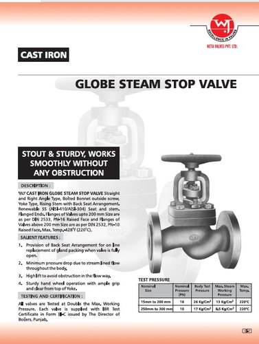WJ Globe / Steam Stop Valves, Size: 15 To 250mm