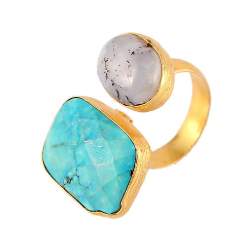 Fancy Yellow Brass Gold Plated Mix Stone Ring