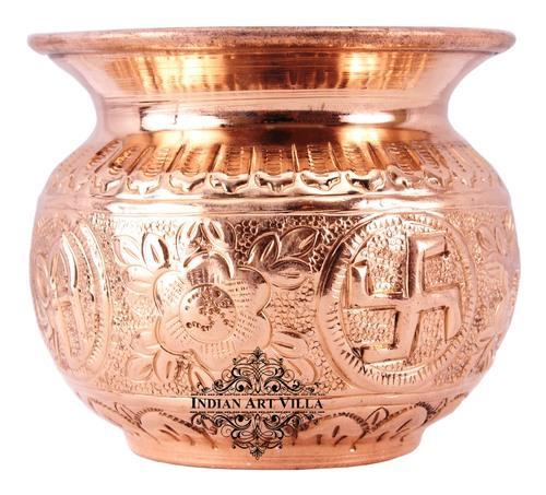 Indian Art Villa Copper Swastik Design Round Lota Kalash, Size: 78 X 88 mm