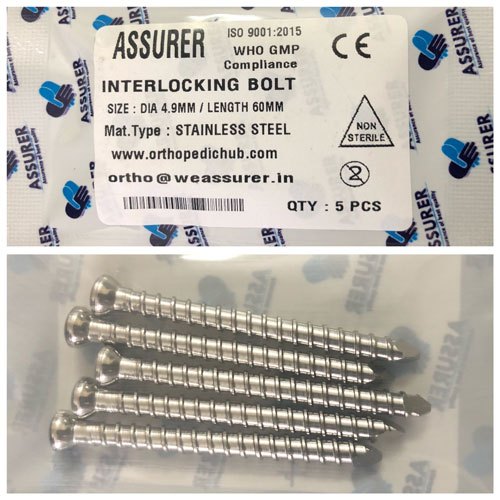 Stainless Steel & Titanium Interlocking bolt, Size: 6al-4v & 316l