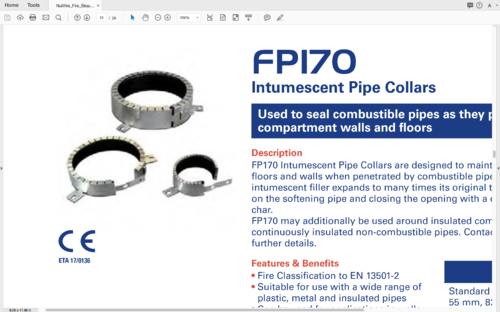 Intumescent Pipe Collars Used To Seal Combustible Pipes As They Pass Through Fire Compartment Walls