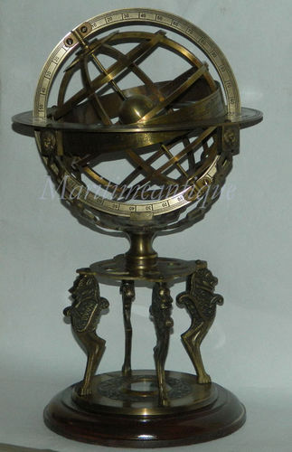 LARGE BRASS ARMILLARY SPHERE globe, SUNDIAL COMPASS 18