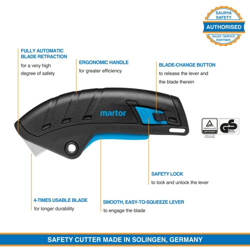 Lightweight Fully Retractable Safety Knife with a Safety Lock - Martor Secupro Merak by Saurya