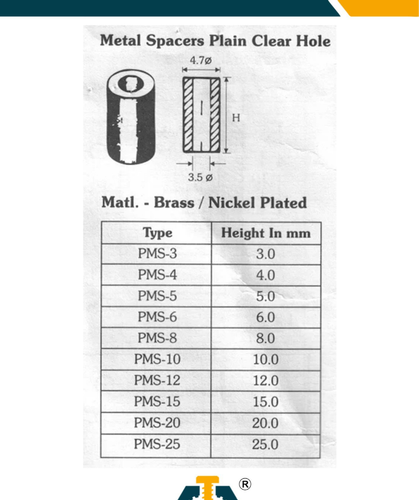 Metal Spacers And Bushes, Round, Hex