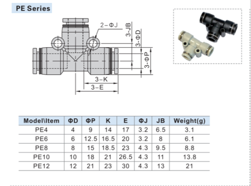 Union Tee For Pneumatic Connections