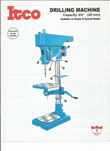 ITCO Manual Pedestal Drilling Machine, Type of Drilling Machine: Pillar, Drilling Capacity (Steel): 20 mm