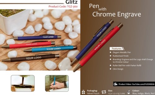 Metal Blue Pen with Chrome Engrave, TGZ-360, Packaging Type: Velvet Pouch
