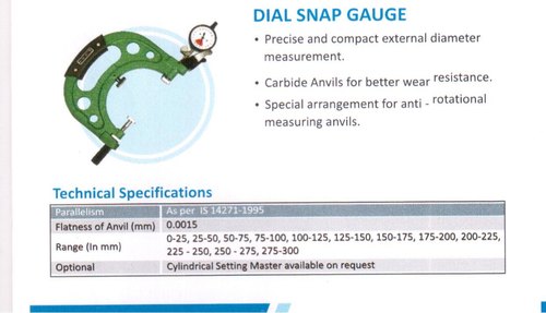 Precision Dial Snap Gauge, 0 to 300 mm