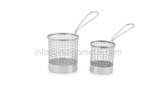 Silver MINI SERVING BASKET ROUND - STAINLESS STEEL, For Restaurants