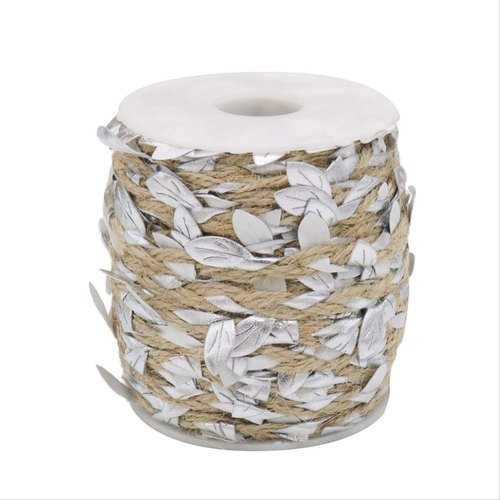Silver Leaf Ribbon Natural Jute Twine with Artificial Leaves Garland