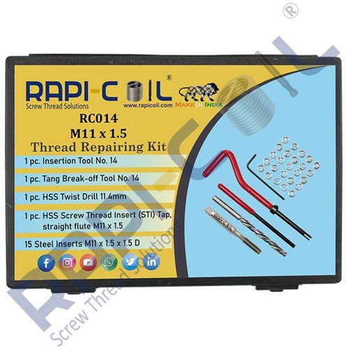 Rapi-Coil Stainless Steel Thread Repairing Helical Kit (Screw ) M11 x 1.5, Packaging: Box, Model Name/Number: RC014