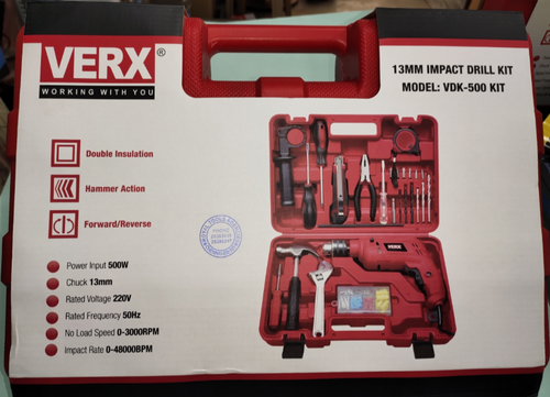 VERX 13mm Impact Drill Machine Kit Of 60pcs