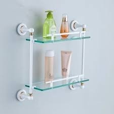 Acrylic Rectangular White Brass Bathroom Shelf, Size: Standard