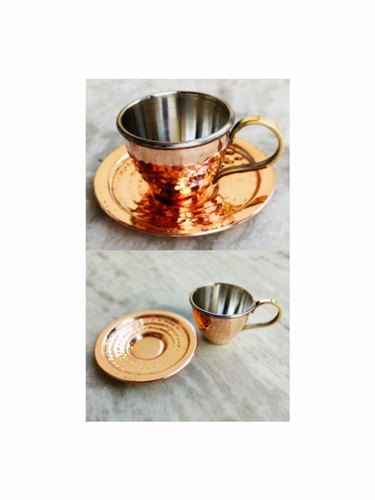 Copper Hammered Tea Cup Set
